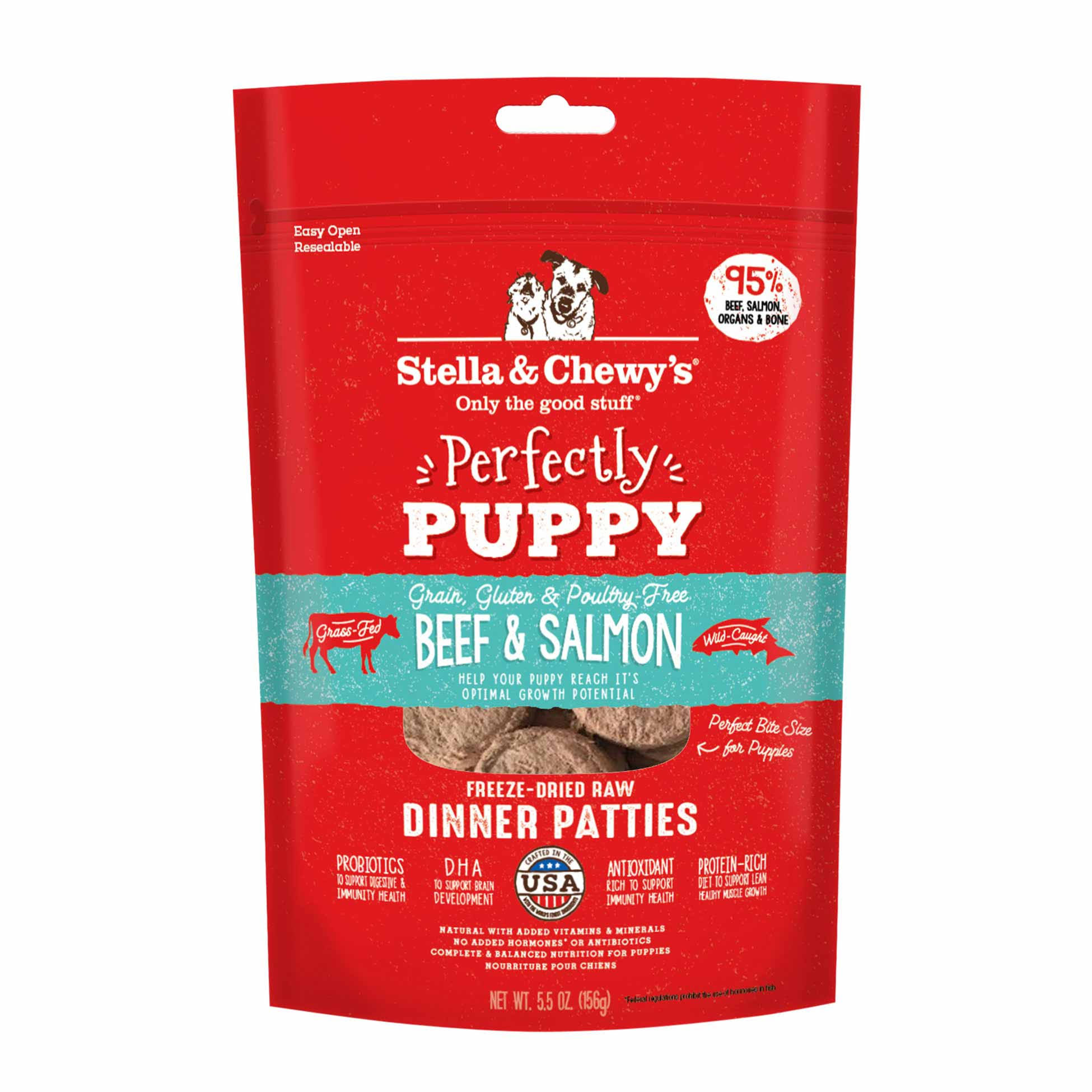 Stella & Chewy's Perfectly Puppy Freeze-Dried Raw Beef And Salmon Dinner Patties Dog Food, 5.5 Oz. Bag
