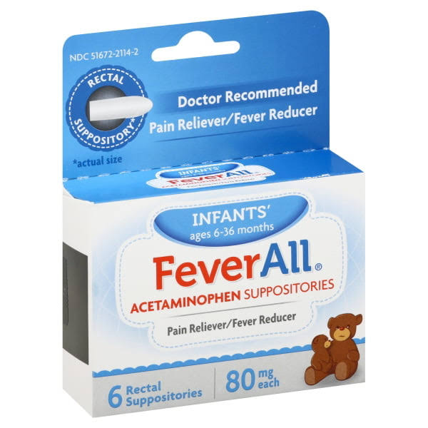 Fever All Acetaminophen Suppositories - 6 to 36 Months, 80 mg, Pack of 6