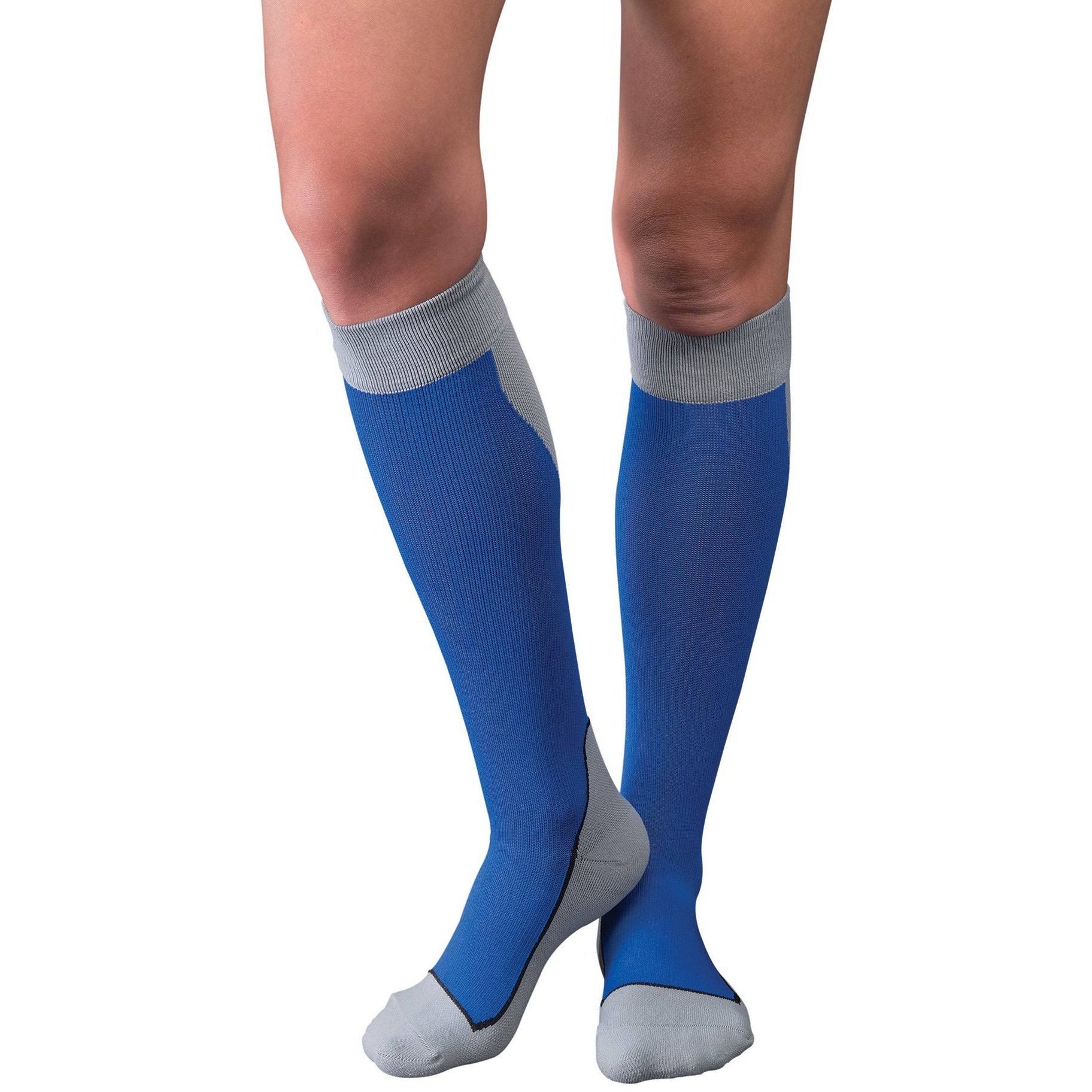 JOBST Sport Knee High 15-20 mmHg Compression Socks, Royal Blue/Grey, M