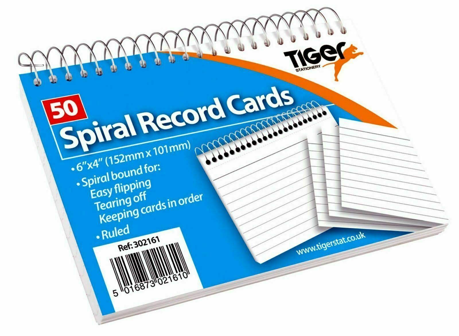 50 Spiral Bound 6 x 4 Inch Ruled White Record Cards Lined Revision Flash Index