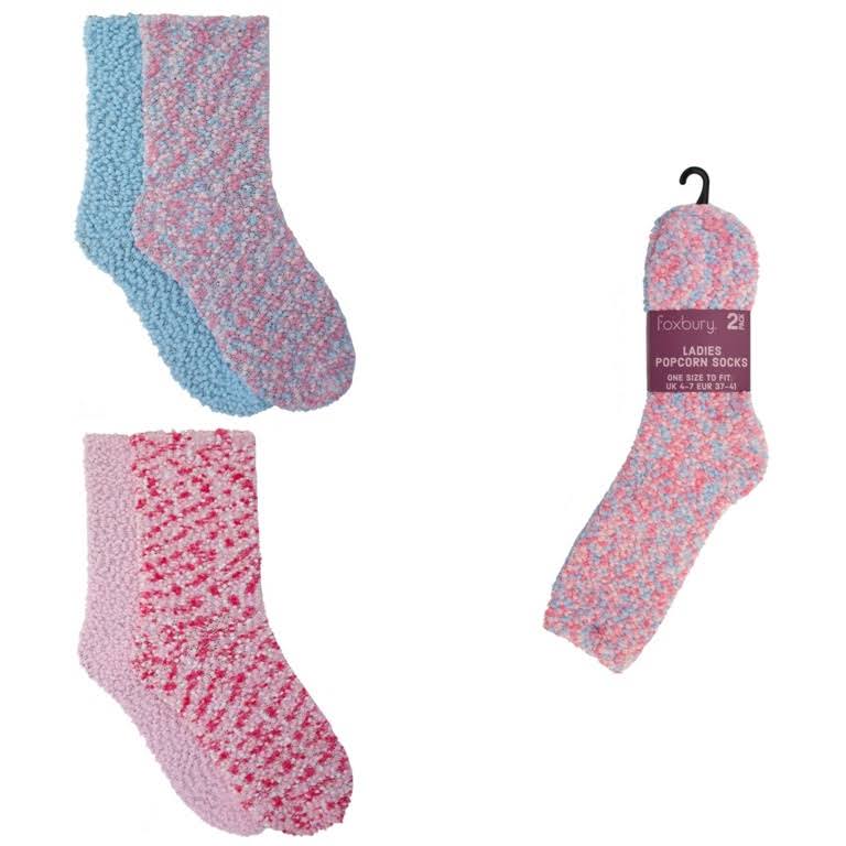 RJM Accessories Ladies 2 Pack Slipper Socks, Pink Pack & Blue Pack