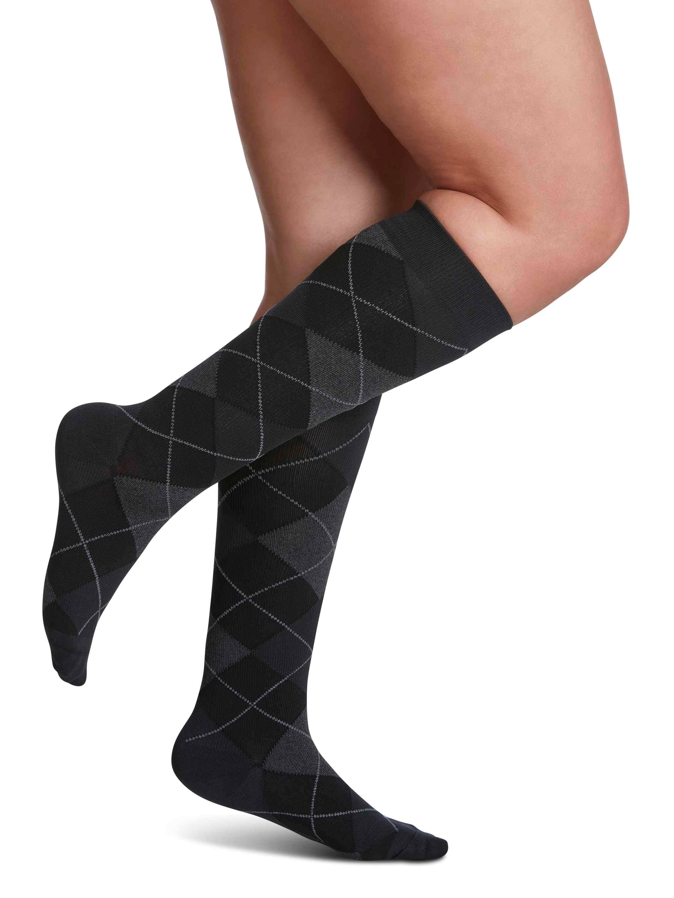 Sigvaris Women's Argyle Microfiber Socks 15-20 mmHg, B / Graphite