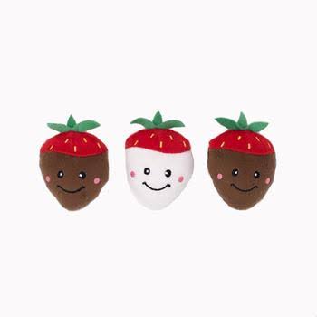 ZippyPaws Valentine's Miniz Dog Toys - Chocolate Covered Strawberries - 3 Pack