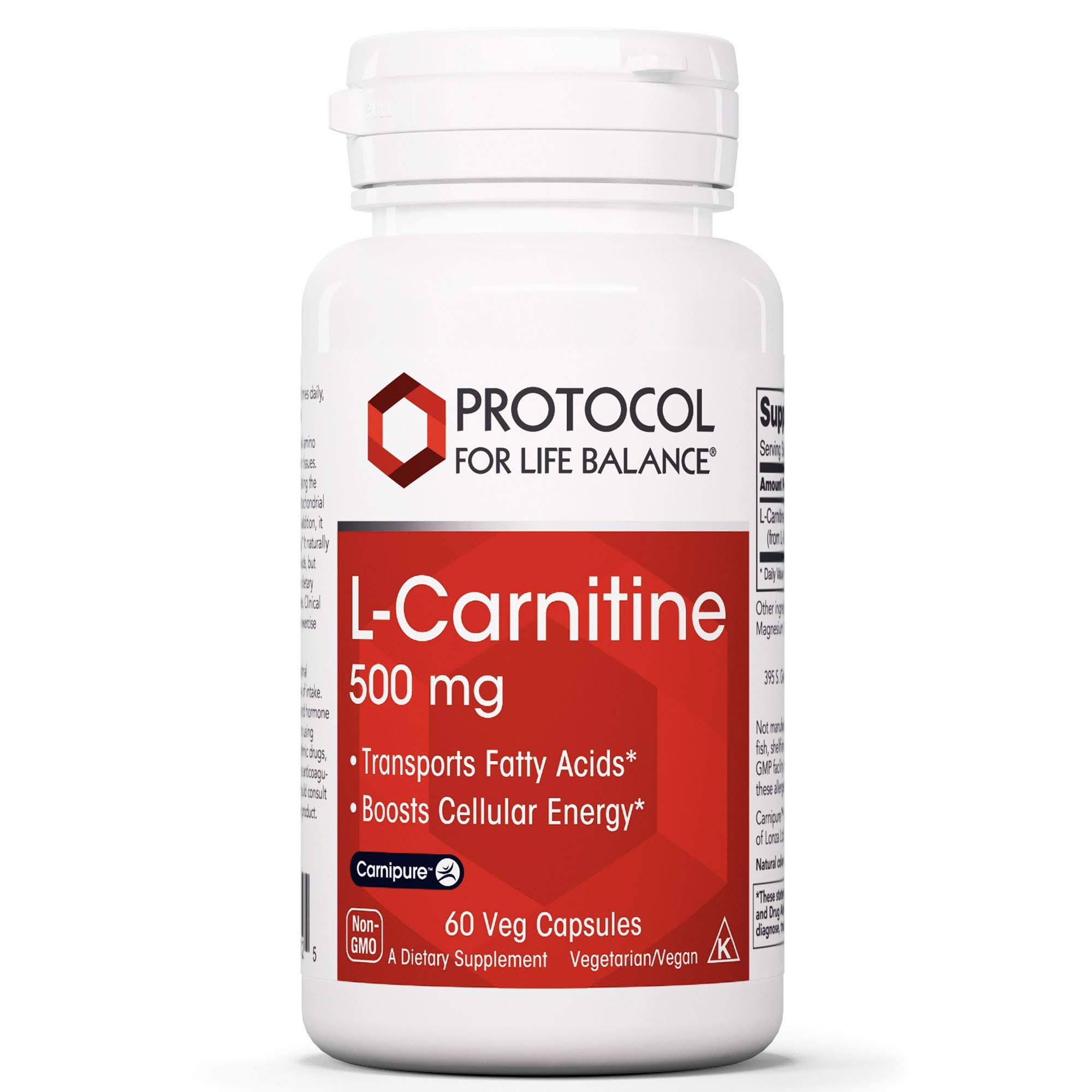 Protocol For Life Balance L Carnitine Supplement - 500mg, 60 Veg Capsules