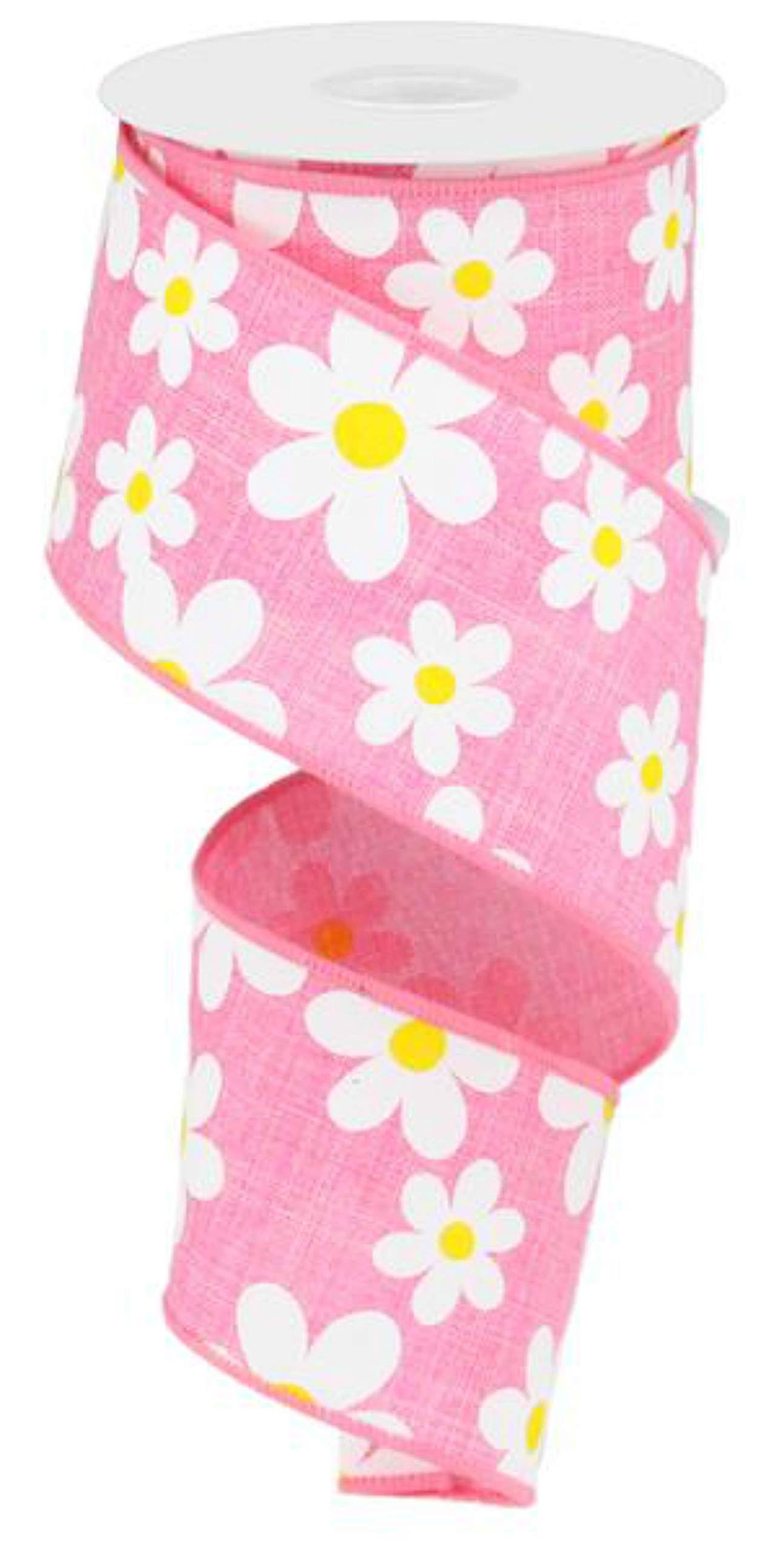 2.5" Pink White Yellow Daisy Ribbon RG0193522