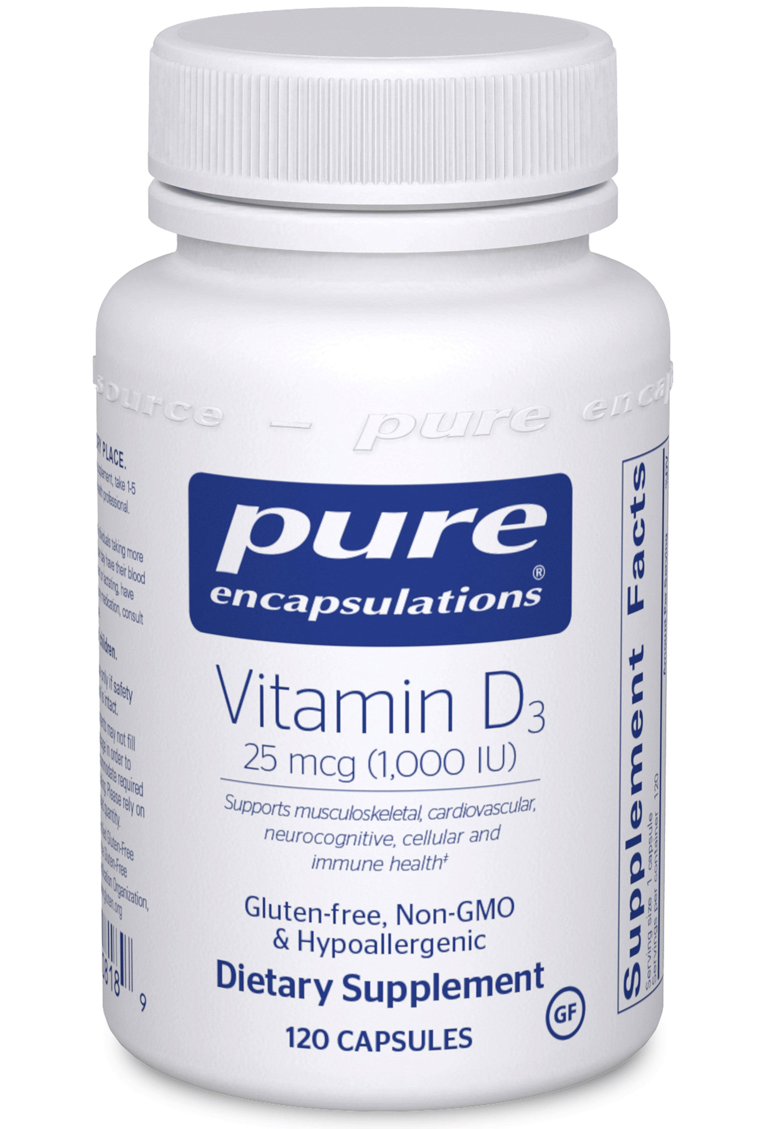 Pure Encapsulations Vitamin D3 1000 iu, 120 Capsules