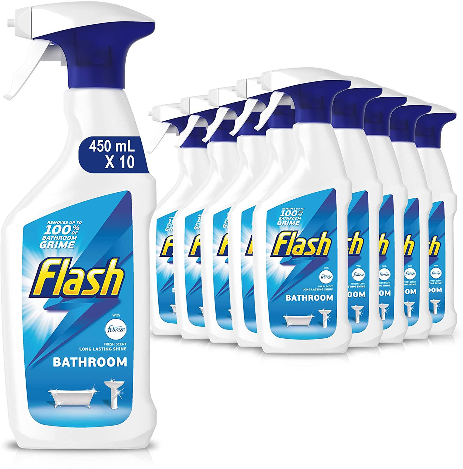 Flash Bathroom Cleaner Spray, Long Lasting Shine, Fresh, 4.5 Litres (450 ml x 10)