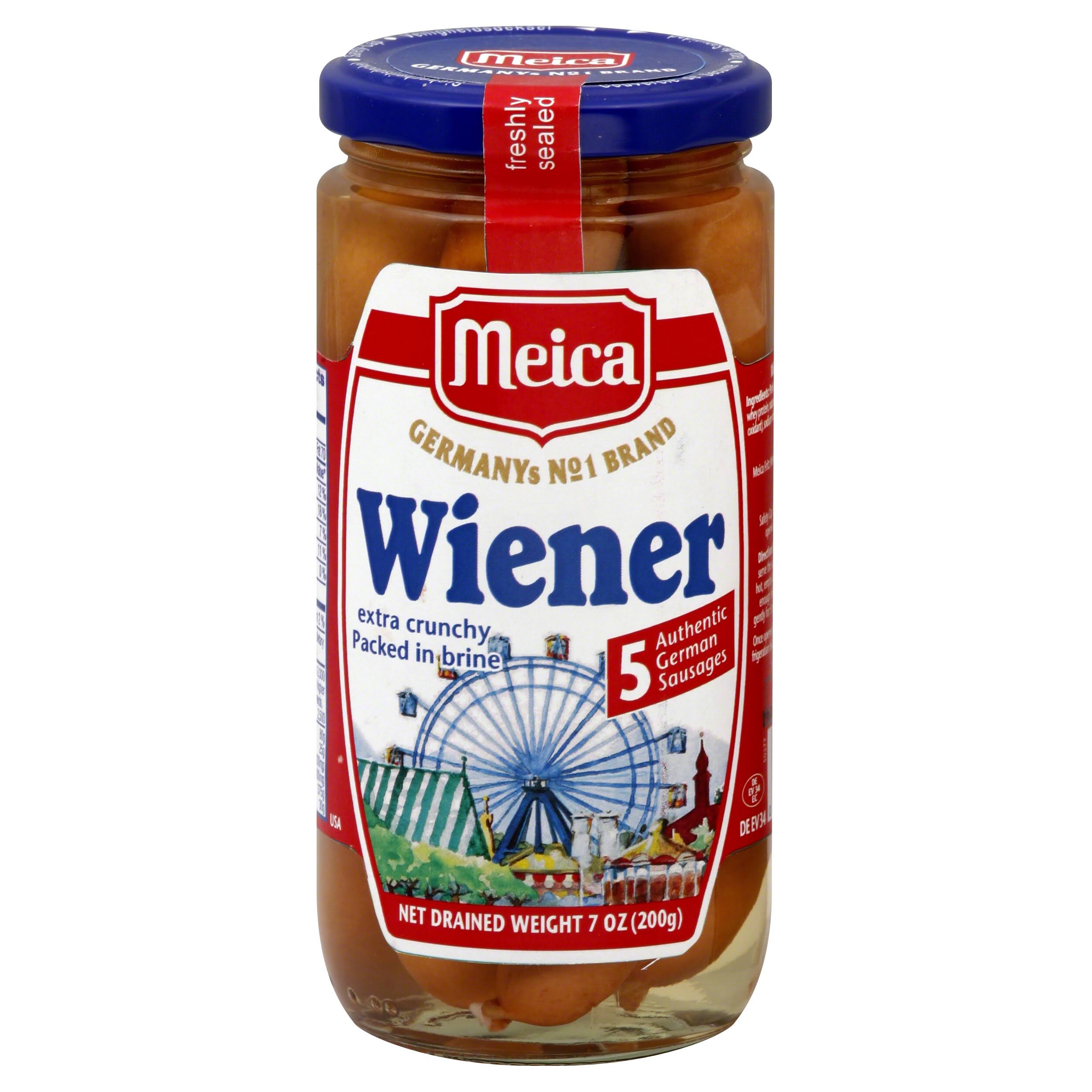 Meica Wiener, Pork, Extra Crunchy, Packed in Brine - 5 sausages, 7 oz