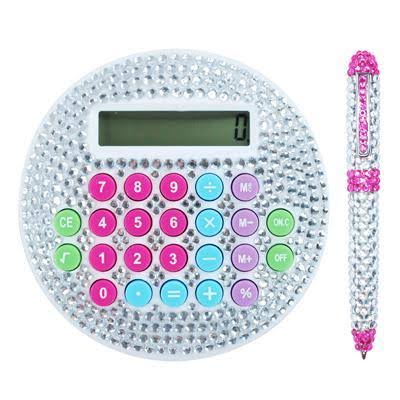Sparkle Calculator & Pen Silver