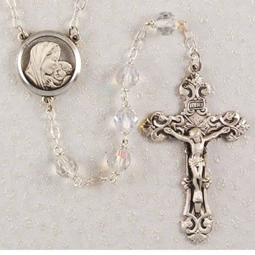 Sterling Silver 7mm Tin Cut Crystal Bead Rosary