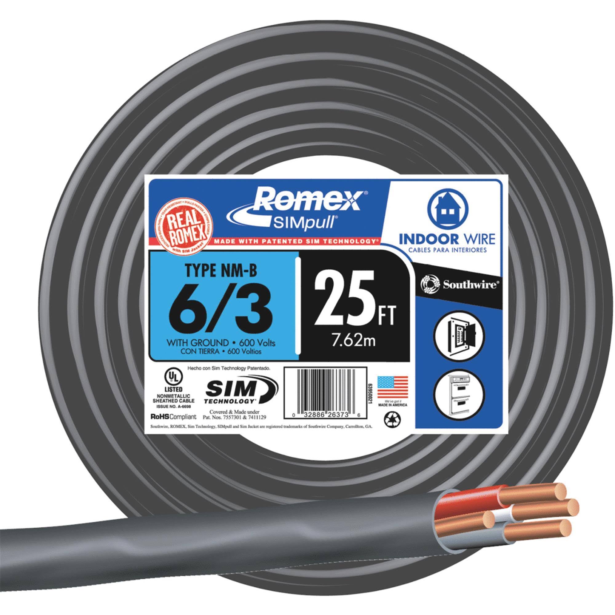 Romex Simpull Building Wire - Black, 55A