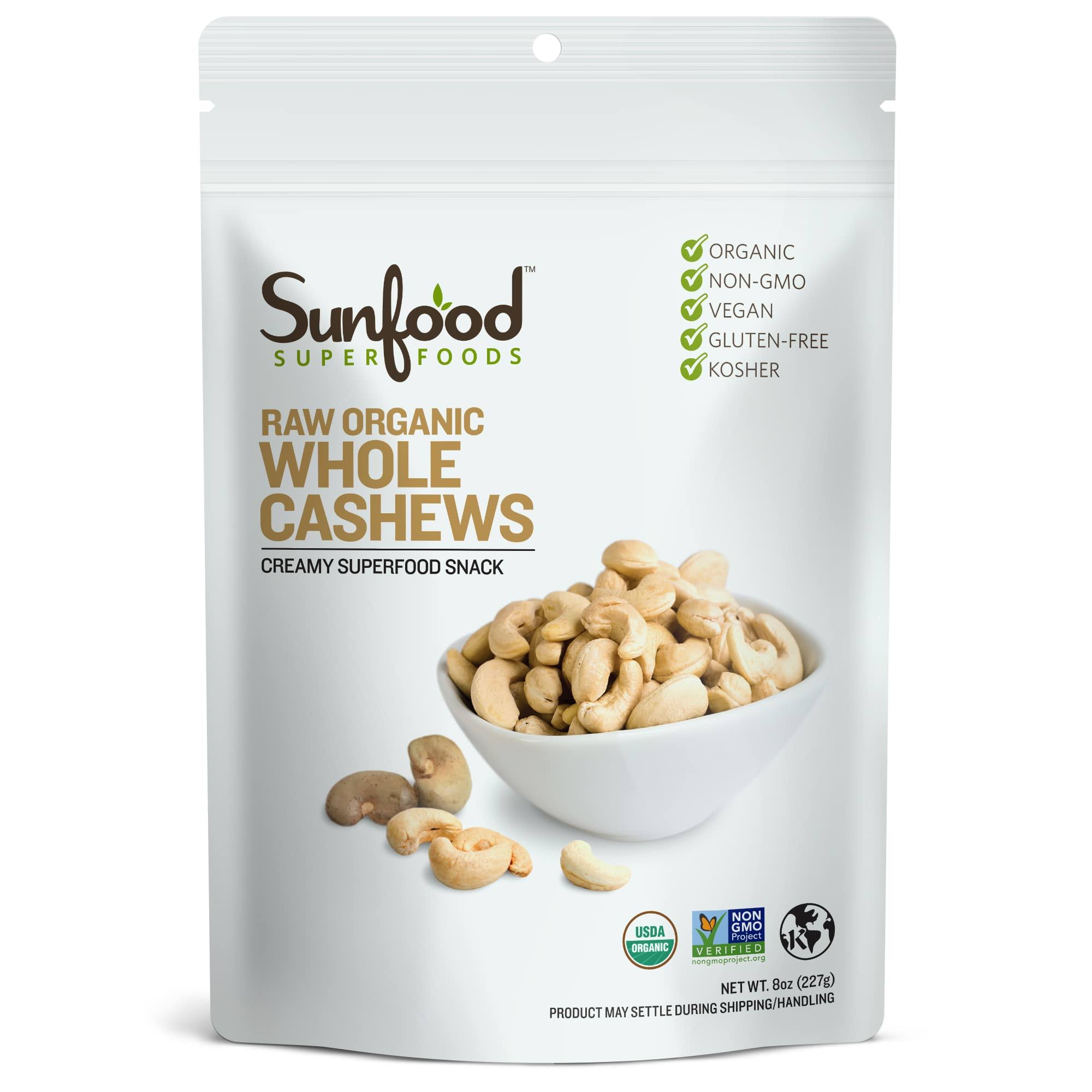 Sunfood Raw Organic Whole Cashews - 8 oz