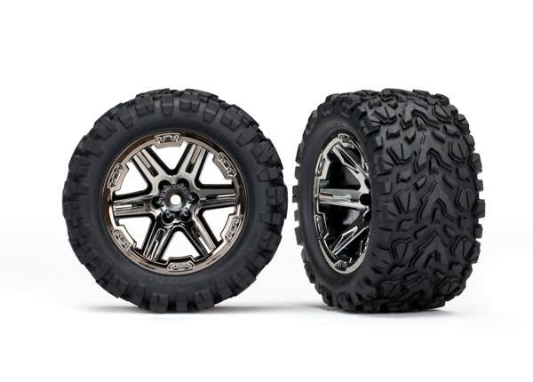 TRAXXAS TRA 6773X Tires & wheels, assembled, glued (2.8') (RXT Black chrome wheels, Talon Extreme tires, foam inserts) (2) (TSM rated)