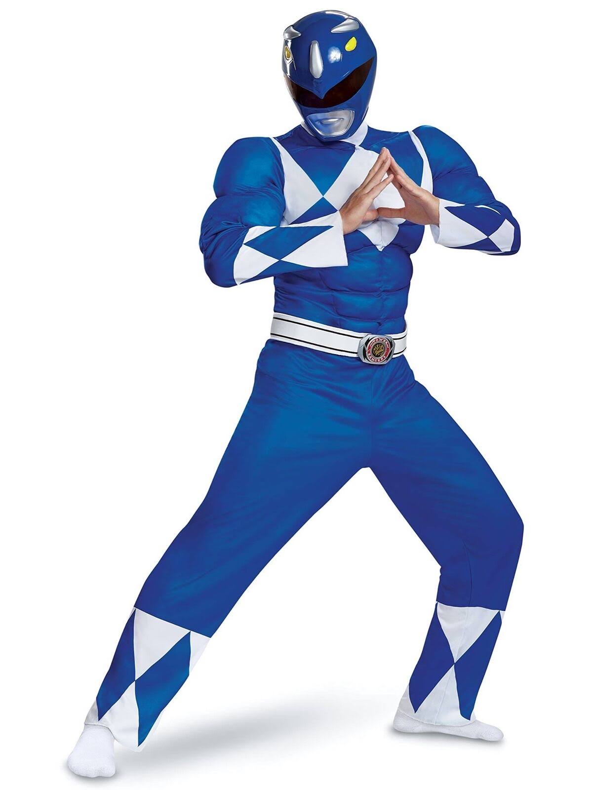 Disguise Power Rangers Blue Classic Muscle Adult Mens Halloween Costume 79731 - XL (42-46)