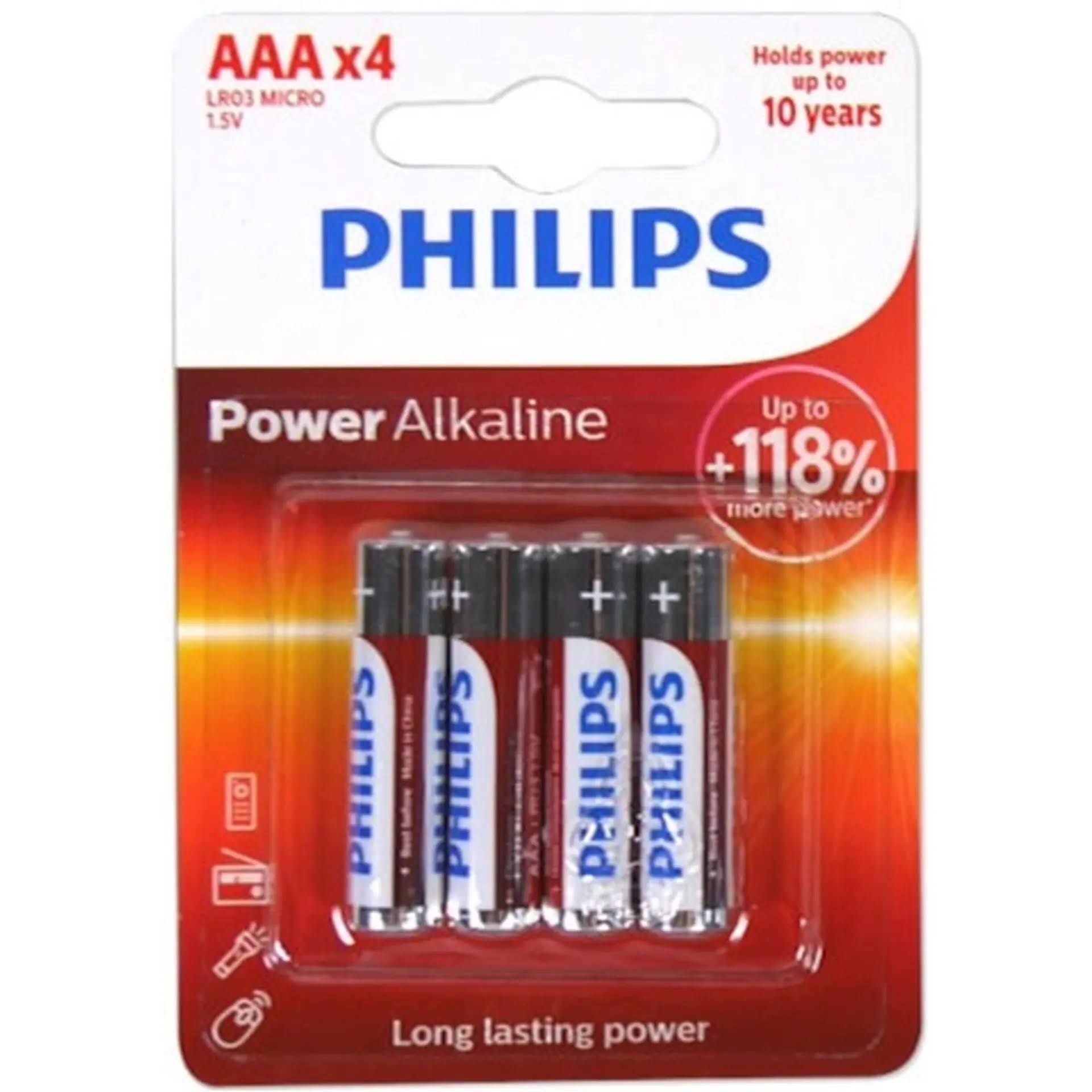 Philips Power Alkaline Battery LR03 AAA Cell X4