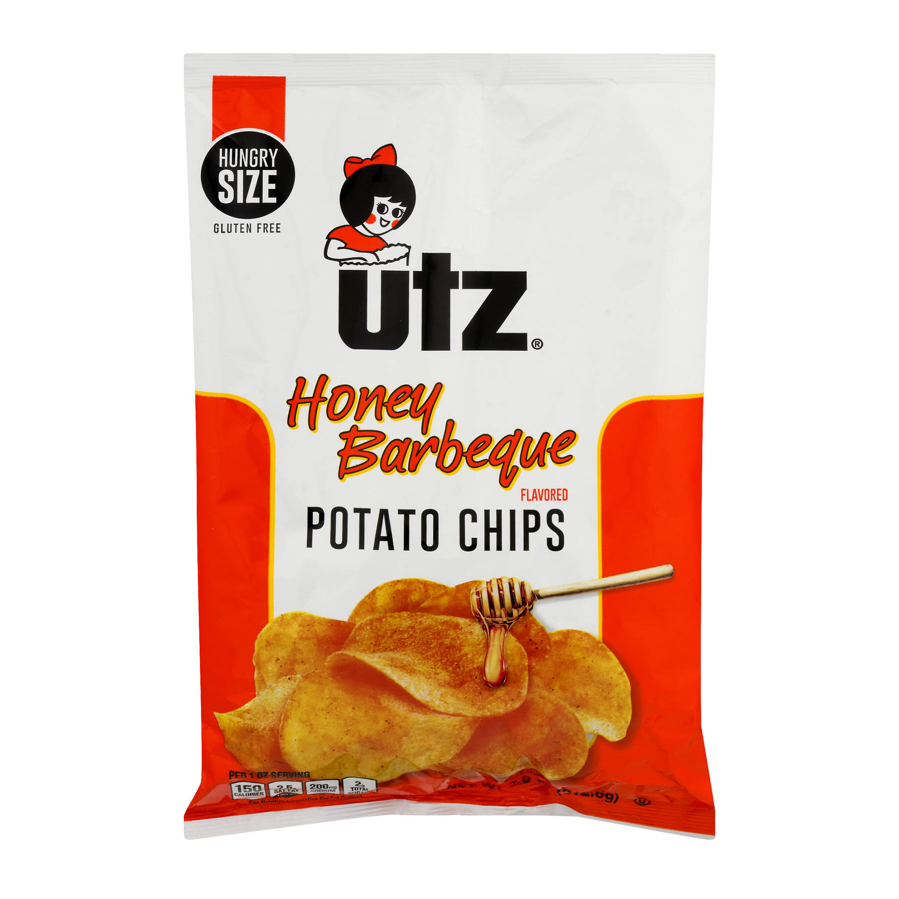 Utz Potato Chips, Honey Barbeque Flavored, Hungry Size - 7.5 oz