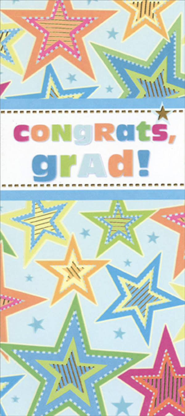 Designer Greetings Colorful and Gold Foil Stars on Light Blue Money Holder / Gift Card Holder Graduation Congratulations Card, Size: 3.4 x 7.5