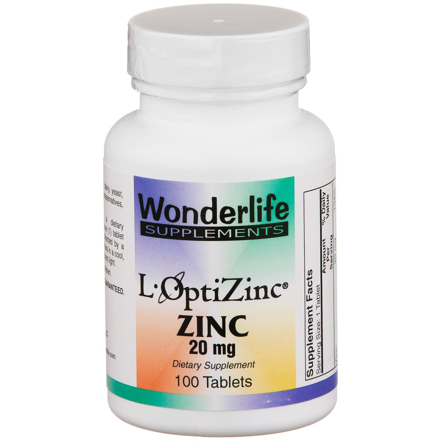 Wonderlife L-OptiZinc Zinc Dietary Supplement - 100ct, 20mg