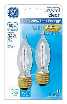 Ge Lighting Energy Efficient Crystal Clear Halogen Bulb - 43W, 2 Pack