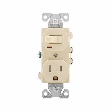 Cooper Wiring TR274V Toggle Combination Switch Receptacle - 15A, Ivory, 3 Wire
