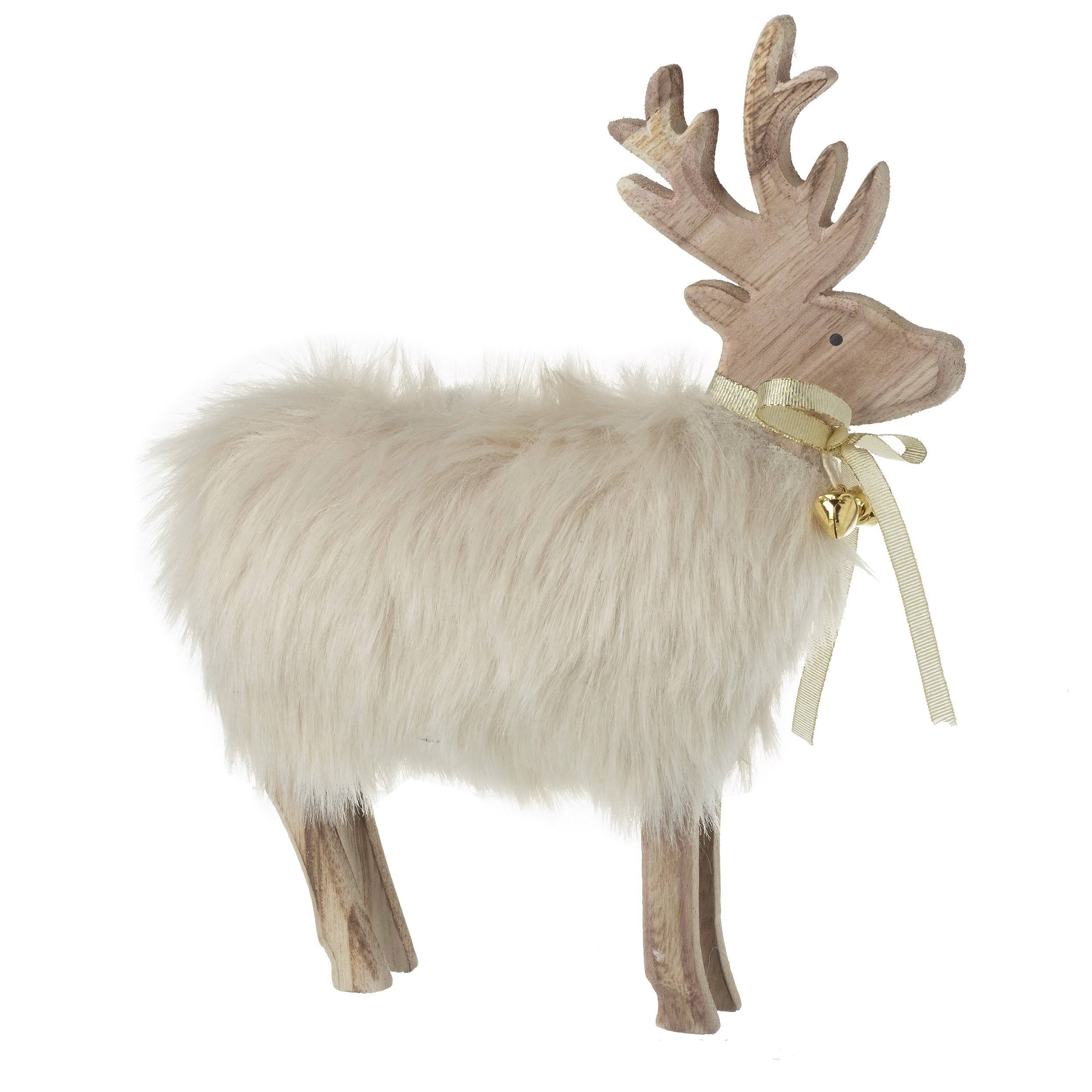 Heaven Sends Christmas Decoration - Wooden Deer with Fur Body