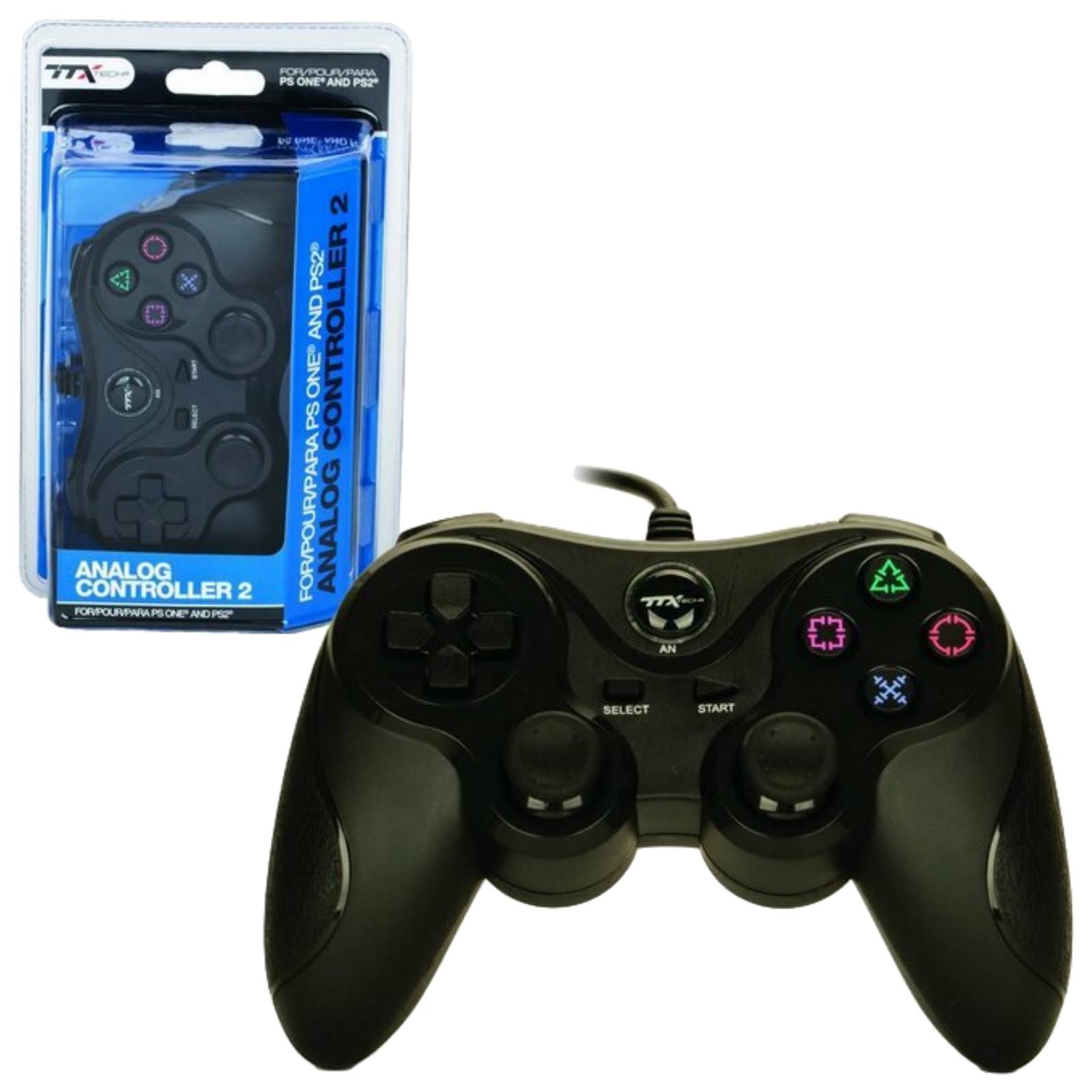 TTX Tech Wired Analog Controller for Sony PlayStation 1 and 2 - Black
