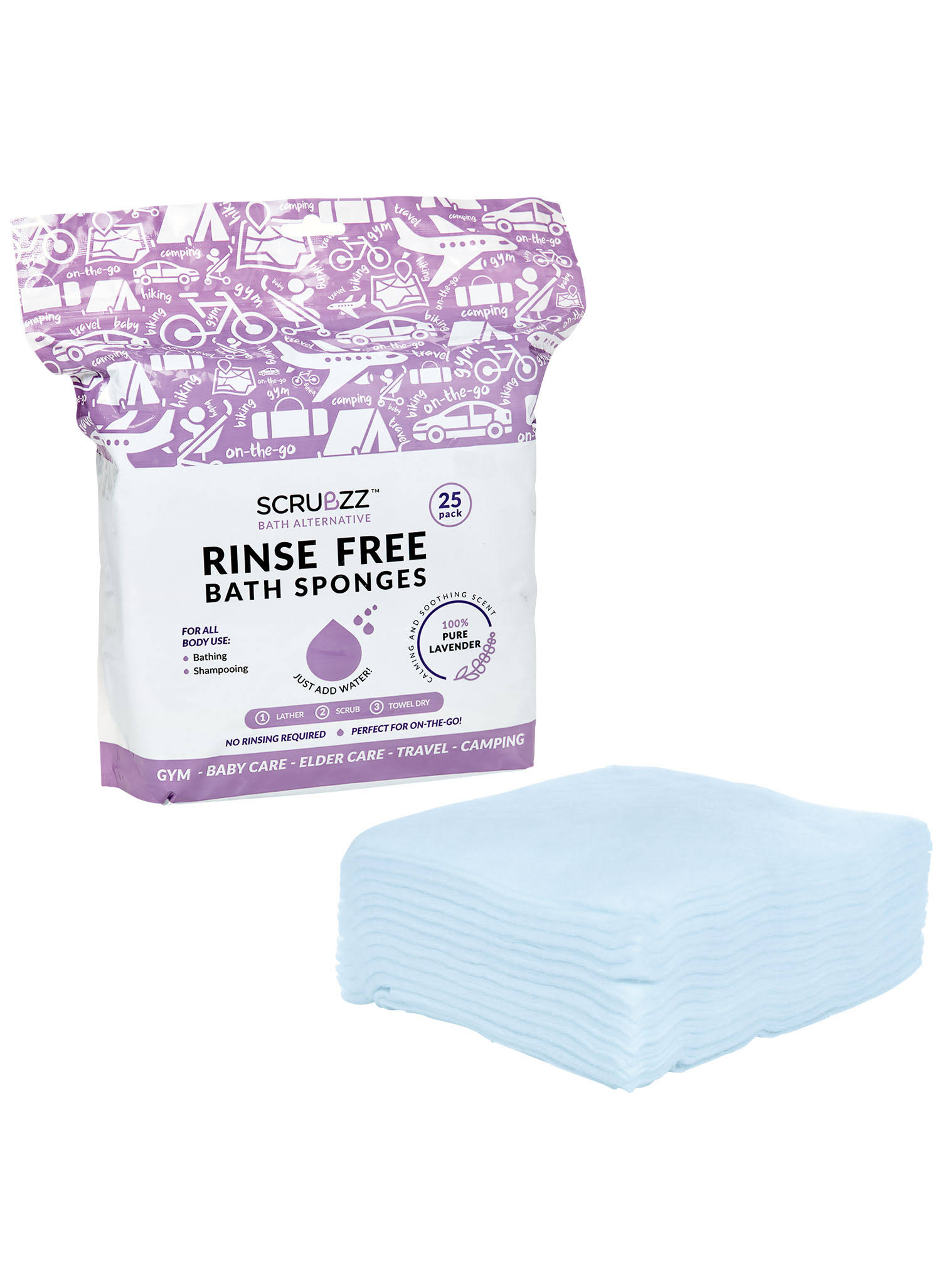 Scrubzz Lavender Rinse-Free Bath Sponges - Amerimark