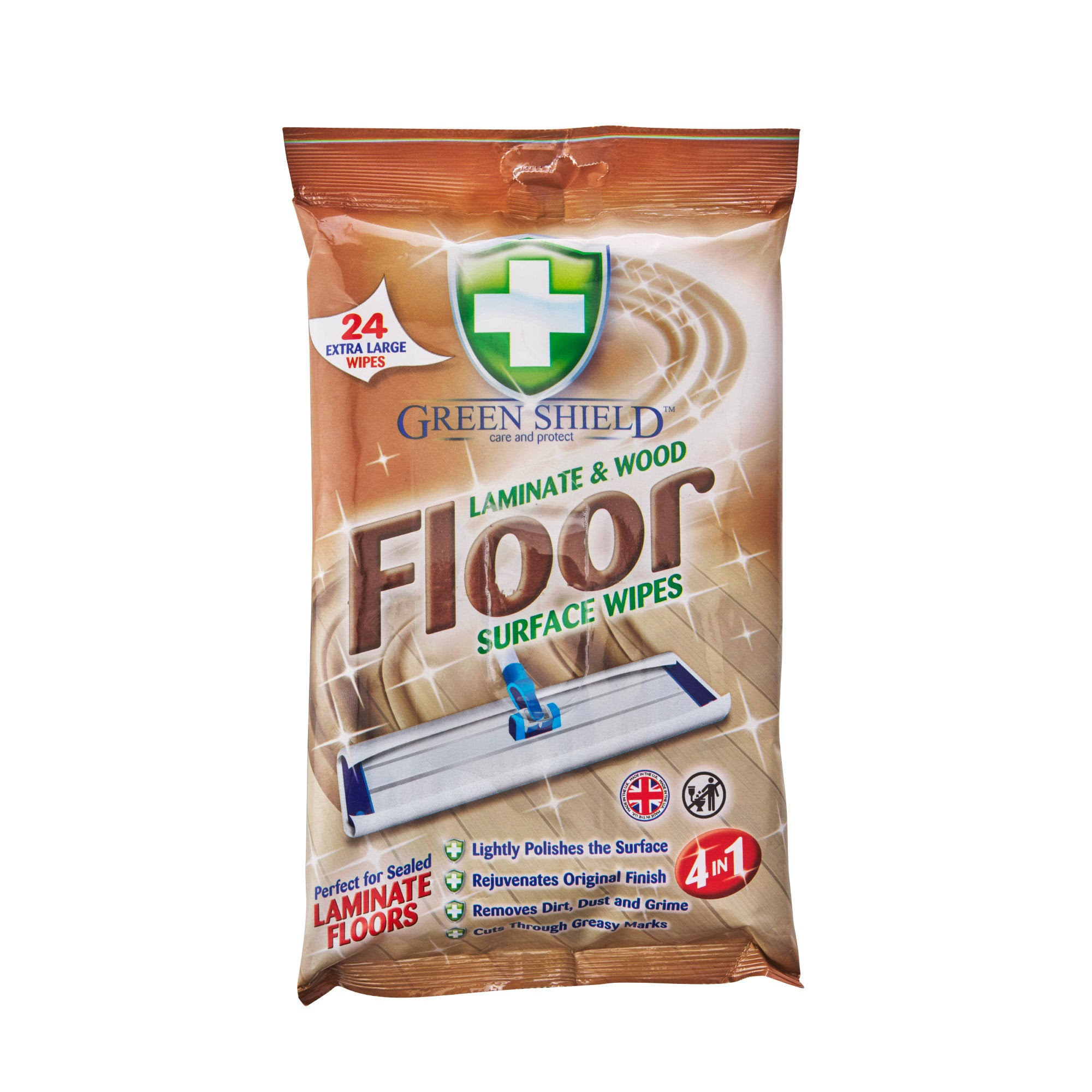 Green Shield Laminate & Wood Floor Extra Large Surface Wipes 24pk