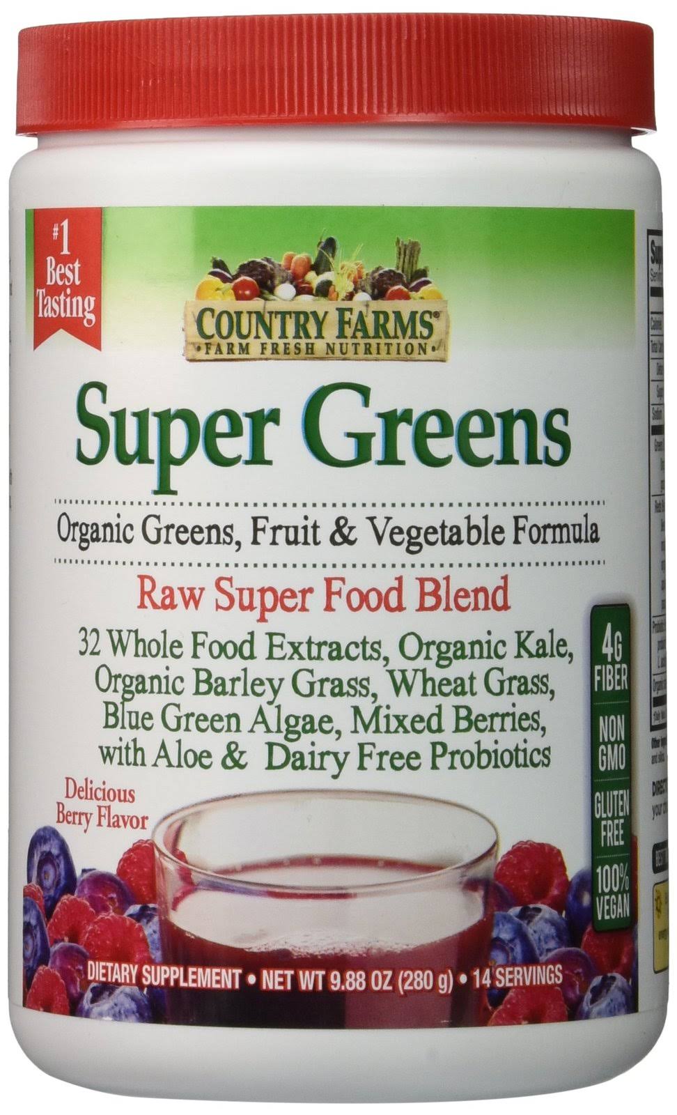 Country Farms Super Green Drink Dietary Supplement - Berry Flavor, 9.88oz
