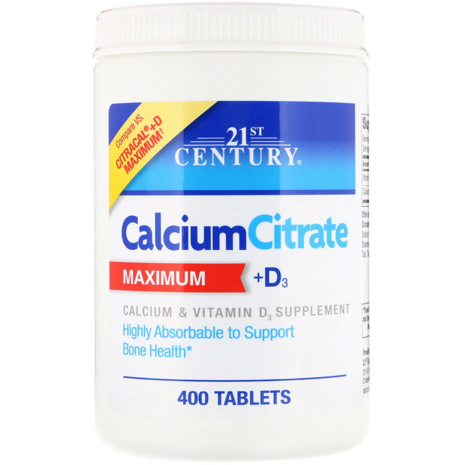 21st Century Calcium Citrate Plus D3 Maximum Tablets - 400 Tablets