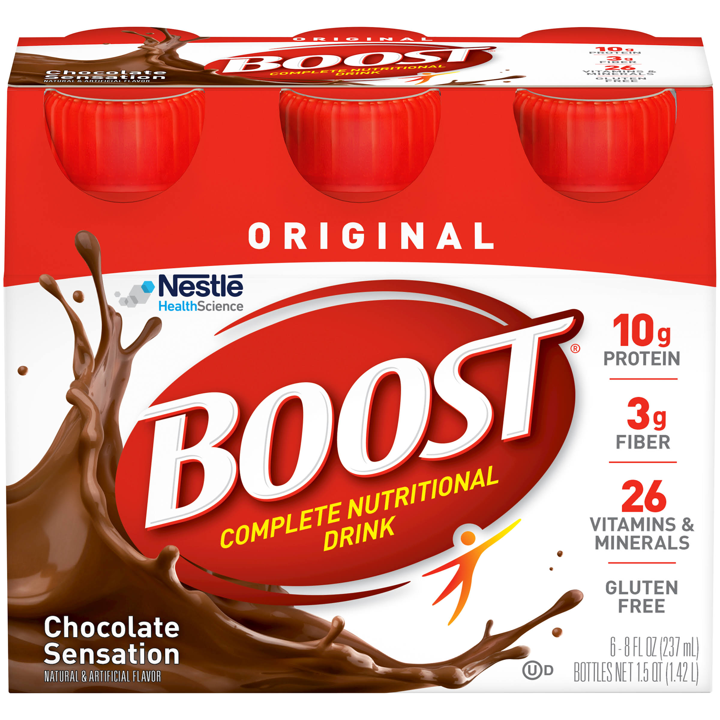 Nestle Boost Original Complete Nuritional Drink - Chocolate Sensation, 6 Bottles, 1.42l
