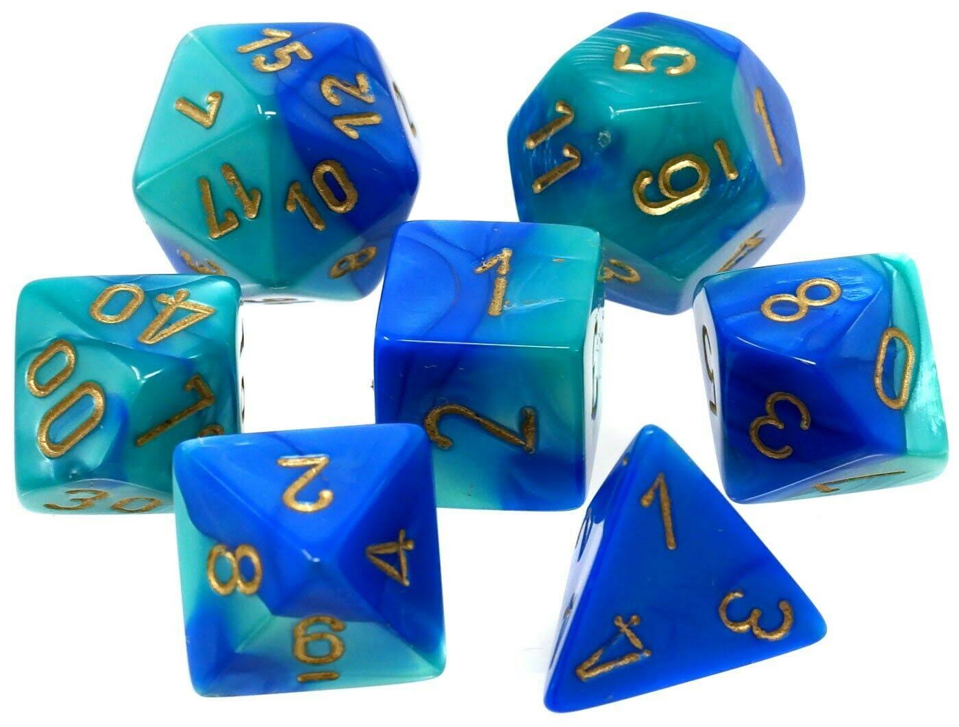 Chessex Gemini Poly 7 Dice Set: Blue-Teal/gold