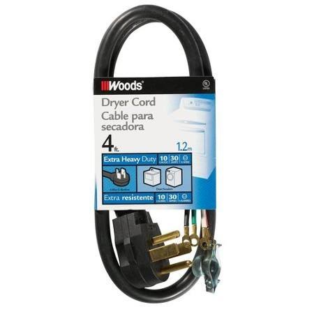 Woods 990768 Dryer Power Supply Cord - Black, 30amp, 4'