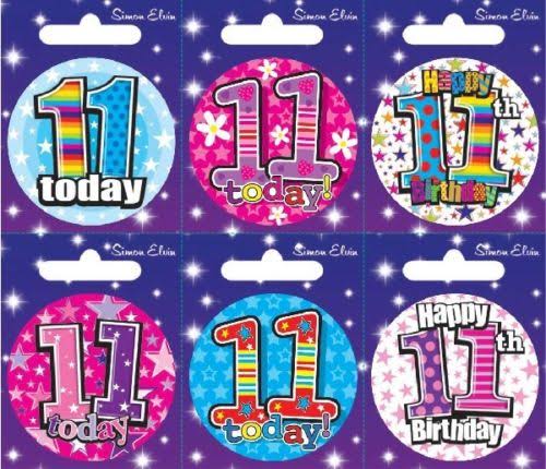 Age 11 Birthday Badges Girls Colour