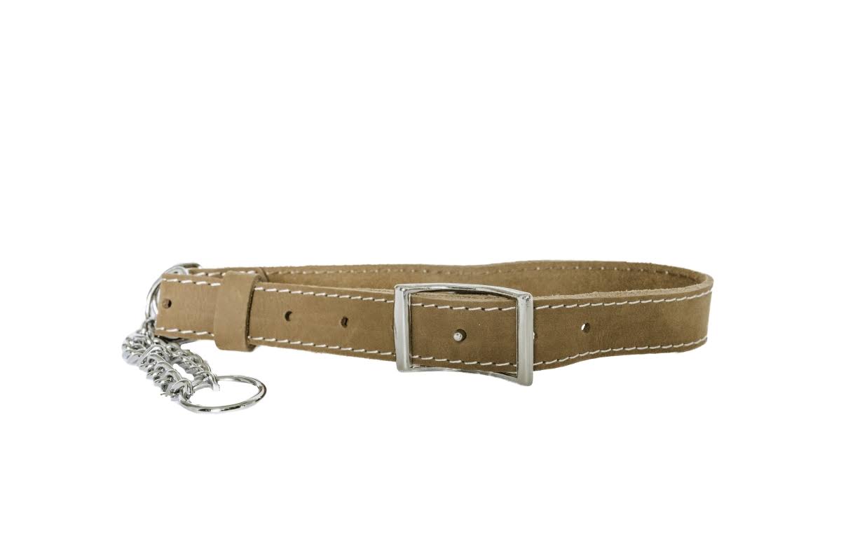 Euro-Dog 691054808690 Luxury Soft Leather Martingale Collar Bark Brown - Medium