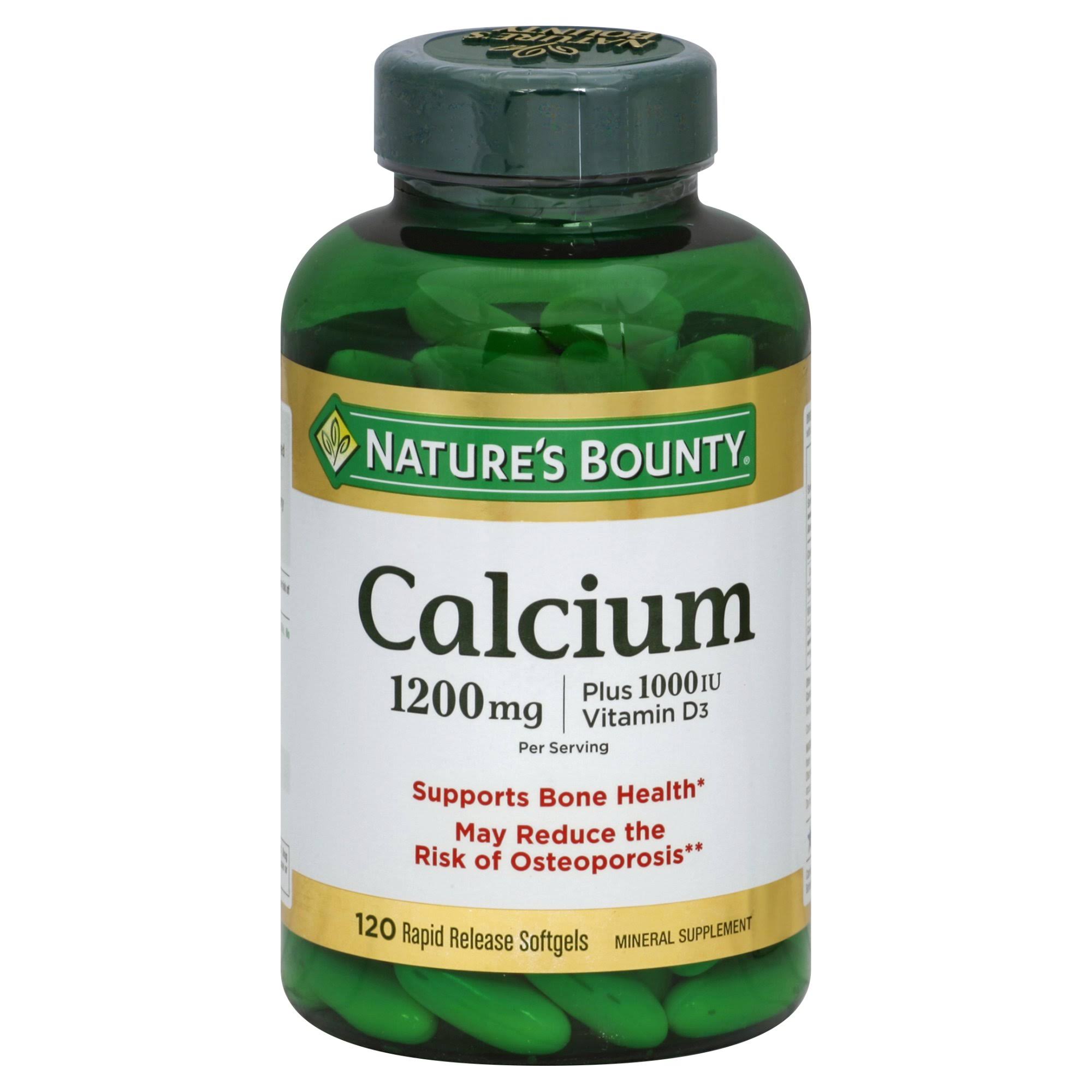 Nature's Bounty Calcium Plus 1000 IU Vitamin D3 Supplement - 120 Rapid Release Softgels, 1200mg
