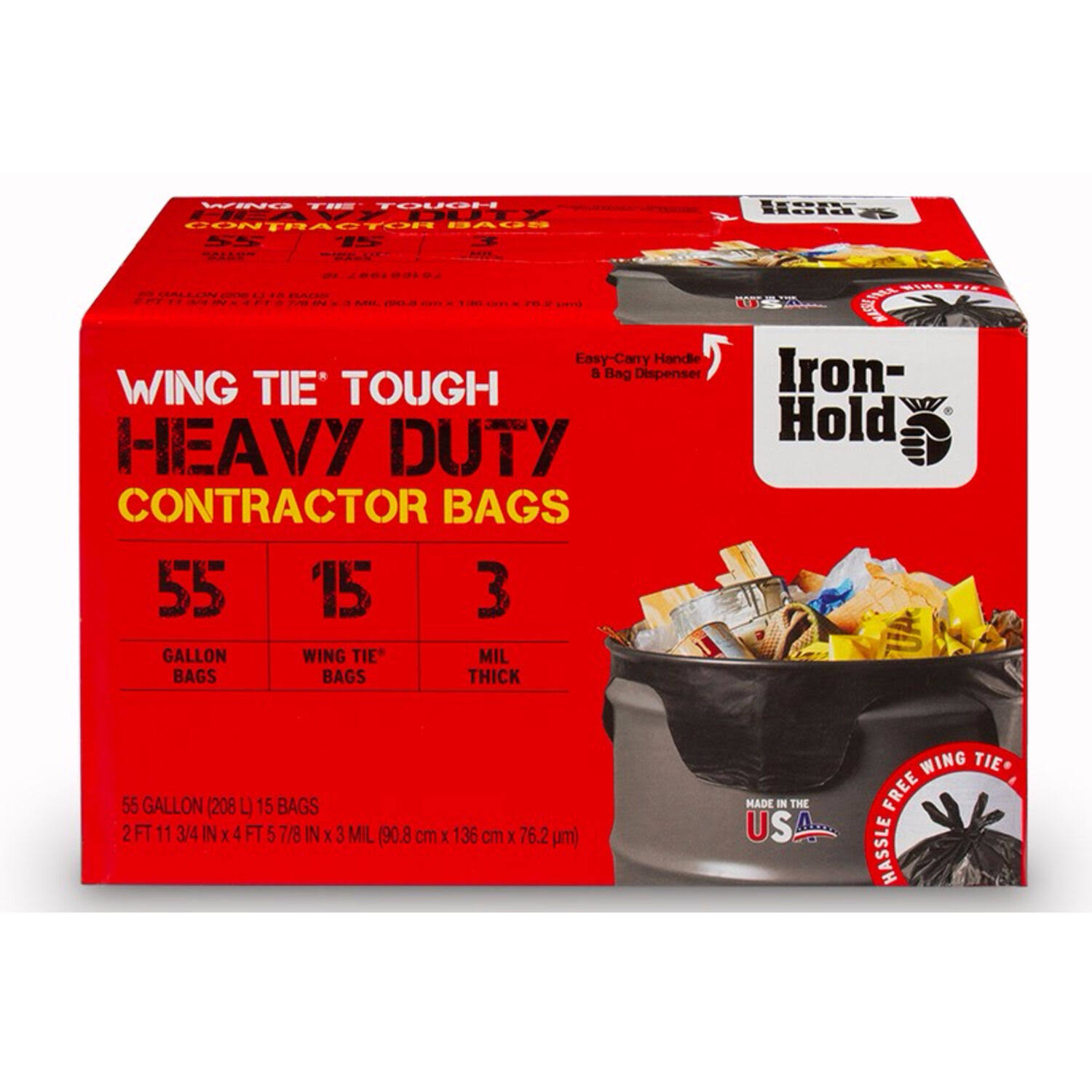 Iron Hold 55 gal Contractor Bags Wing Ties 15 pk