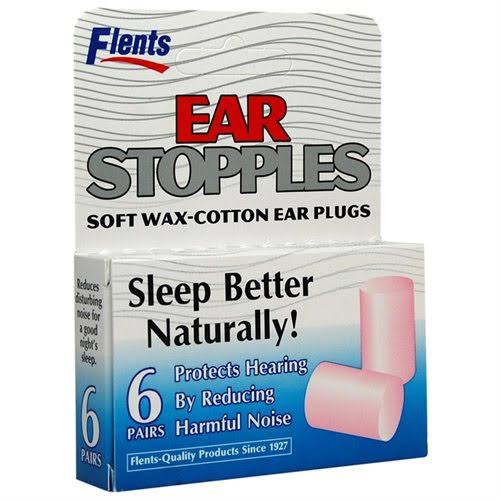 Flents Ear Stopples Soft Wax-Cotton Ear Plugs - 6 Pairs