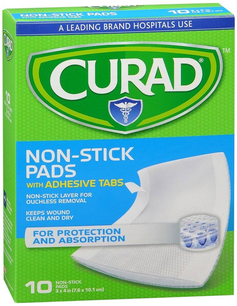 Curad Non-Stick Pads With Adhesive Tabs - Medium, 10 Pack
