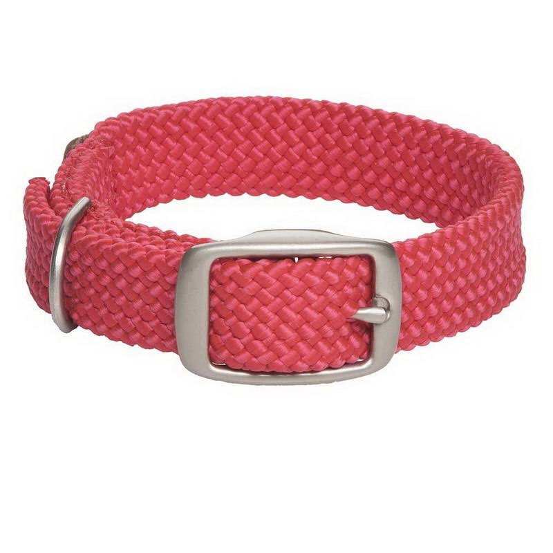 Mendota Pet Double-Braid Junior Dog Collar with Satin Hardware - Red, 9/16" Up to 14"