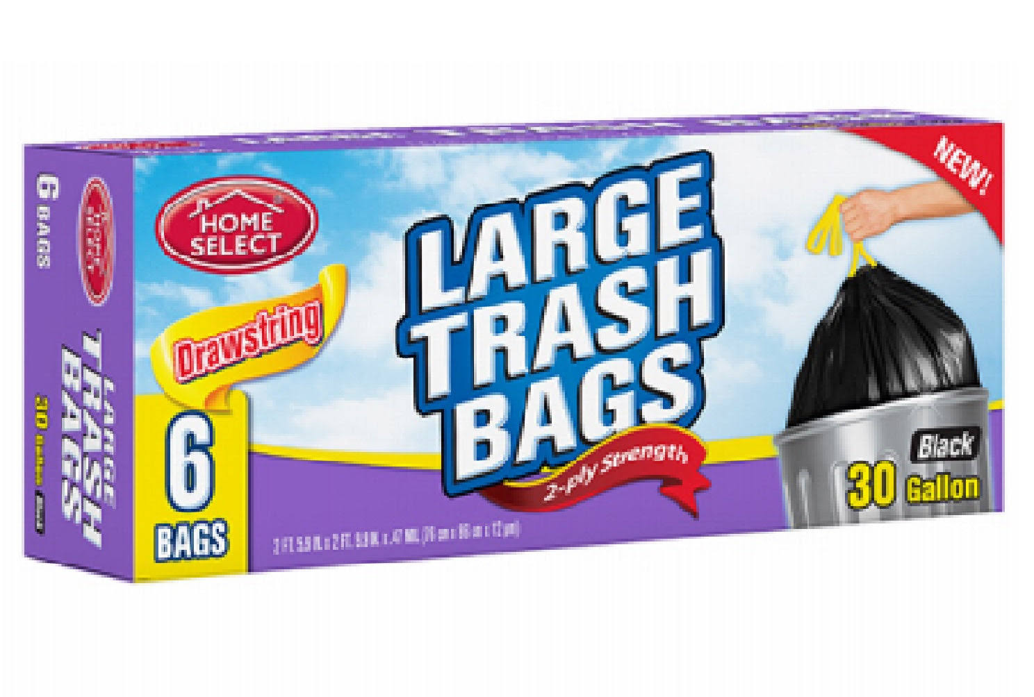 Home Select Drawstring Trash Bags - X-Large, 6 Bags