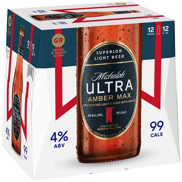 Michelob Ultra Beer, Lager, Light, Amber Max - 12 pack, 12 fl oz bottles