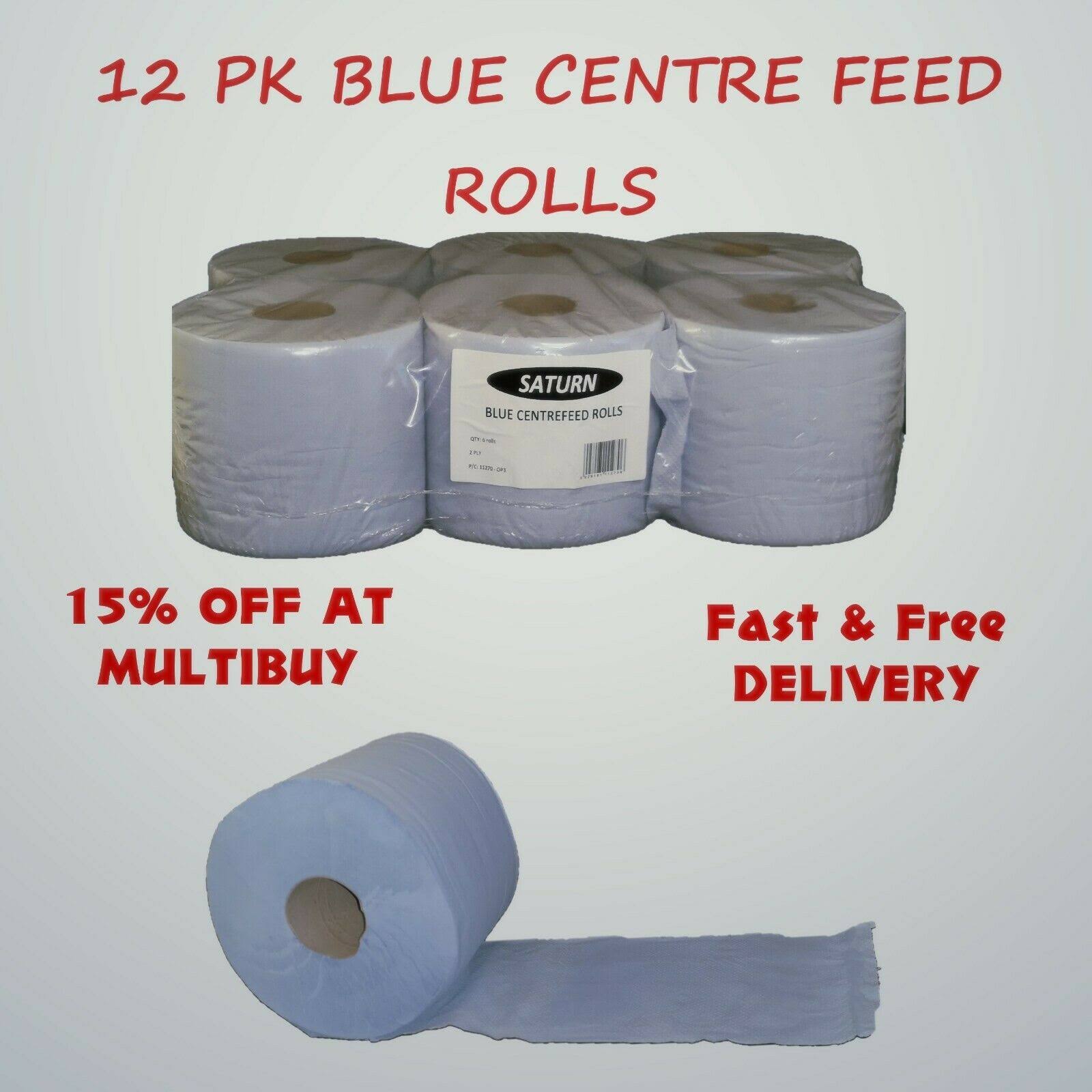 6 Pack Office Workshop Blue Hand Towels Rolls 2 Ply Centre Feed Rolls Wipes BLUE500