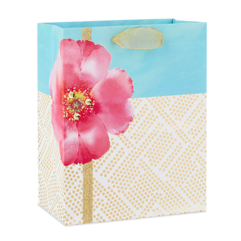 Hallmark Pink Flower with Gold Geometric Dots Medium Gift Bag