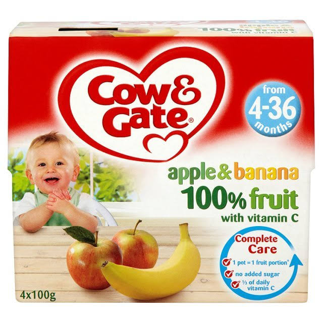 Cow and Gate Fruit Puree Pots Baby Food - Apple and Banana, 100g