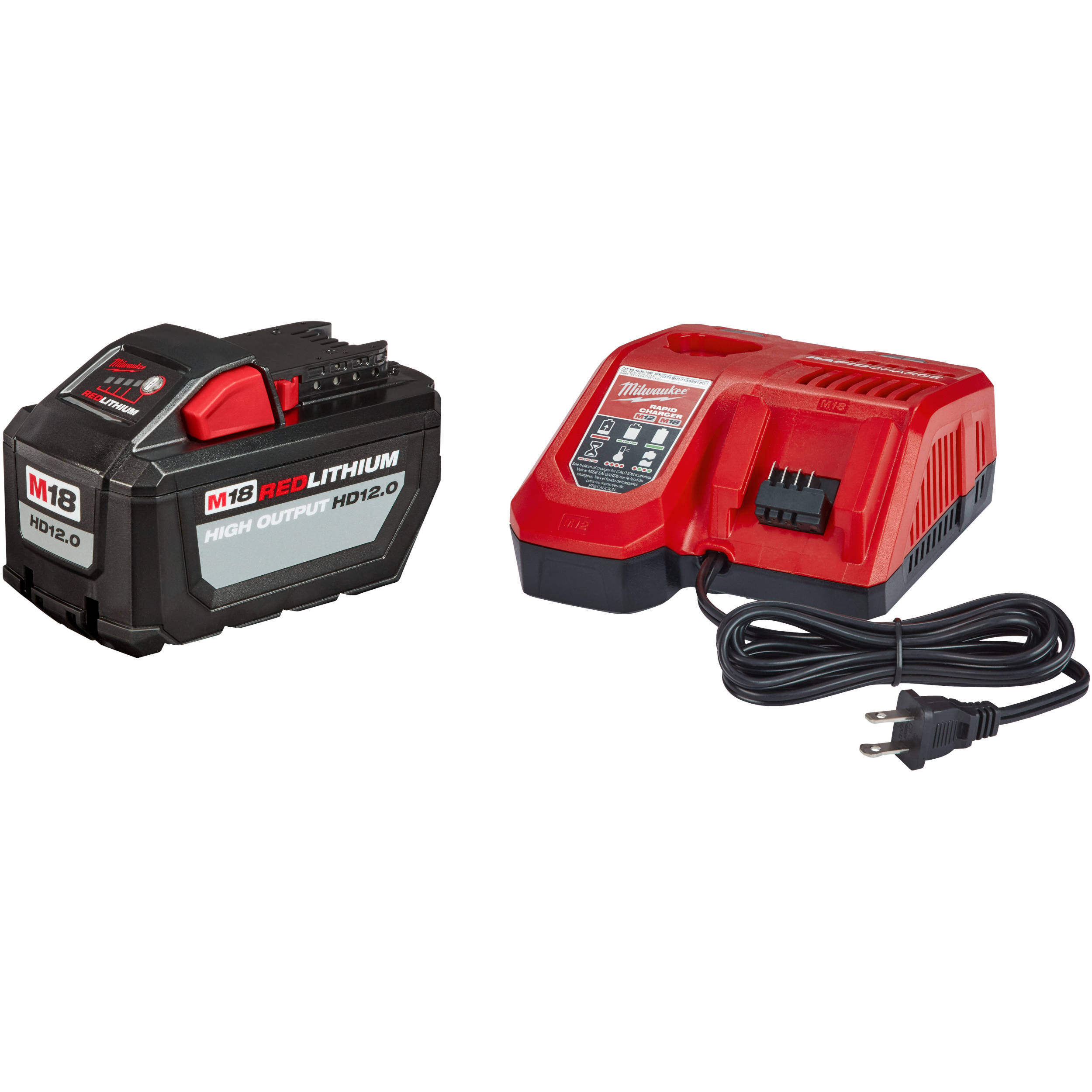 Milwaukee M18 18 Volt Lithium-Ion High Output Battery and Rapid Charger Starter Kit - 12.0Ah