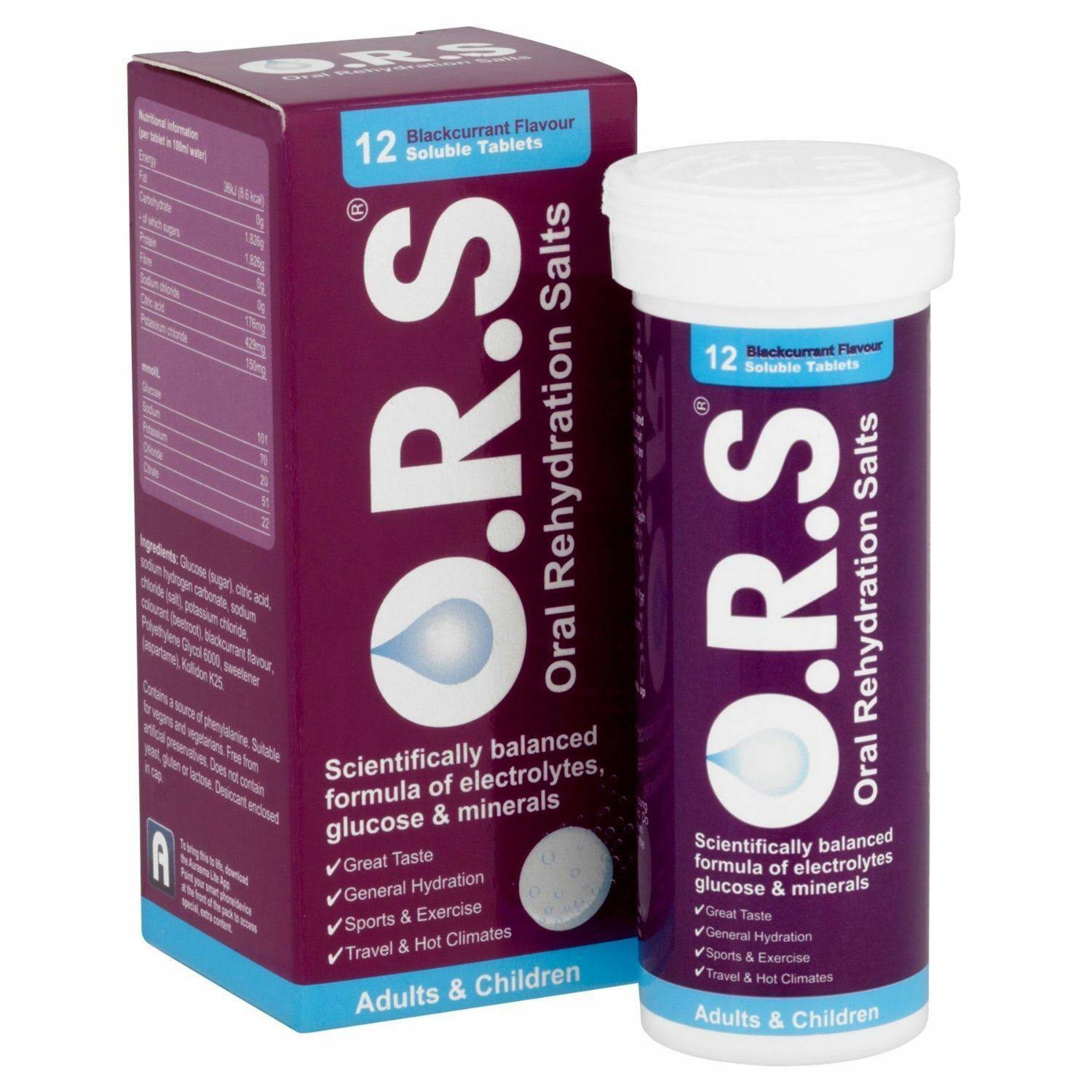 O.R.S Oral Hydration Salts - 12 Soluble Tablets, Blackcurrant