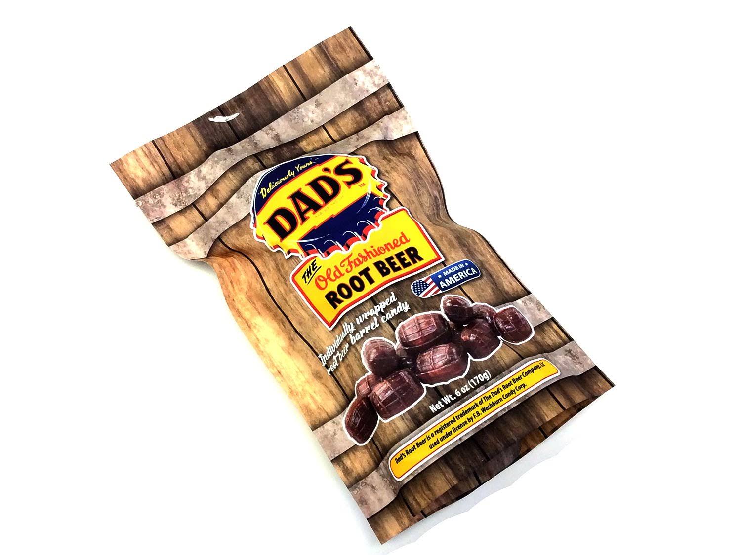 Dad's Root Beer Barrel 6 oz Stand Up Bag Washburn Candy Yellow Hard