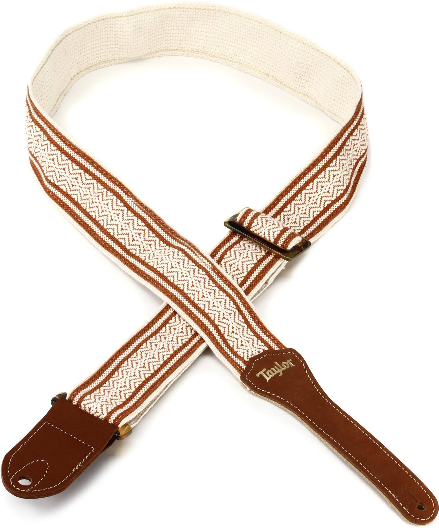 Taylor 2" Academy Jacquard Leather Guitar Strap White Brown