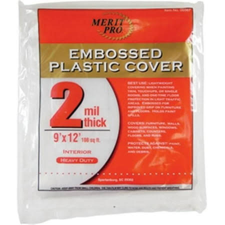 Merit Pro 387 Dynamic Embossed Plastic Drop Cloth - Flat Pack, 9' x 12', 2mil